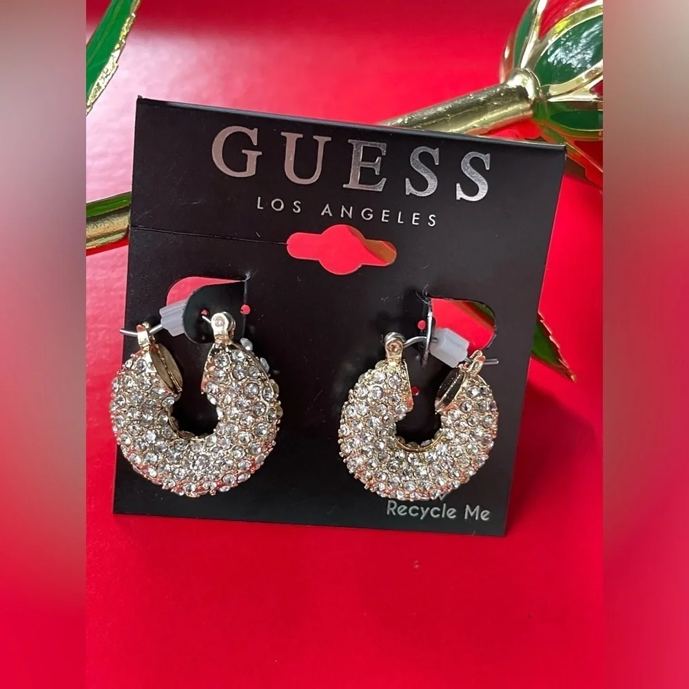 Guess Earrings,Guess Gold Crystal Hoop Earrings